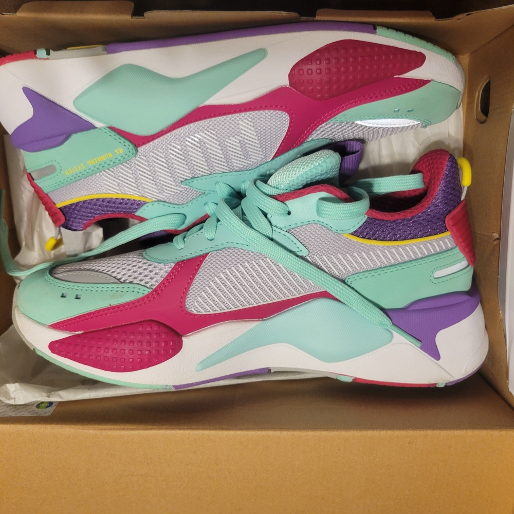 Puma Men's Teal and Pink Sneakers - Picture 2 of 6
